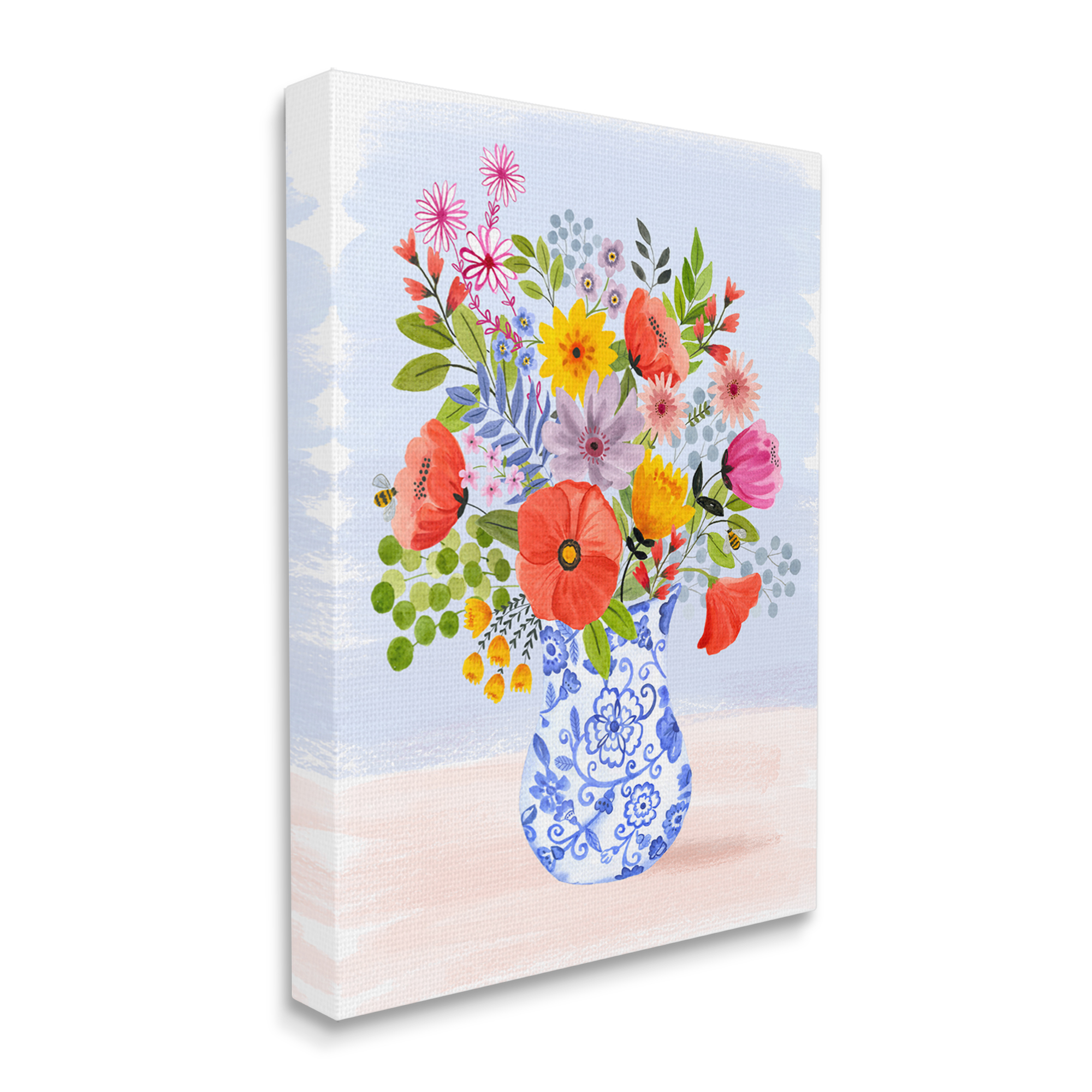 Stupell Industries Bright Flowers in Pottery Botanical & Floral Painting Gallery Wrapped Canvas Art Print Wall Art, 36 x 48