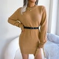 thumbnail image 6 of Women's Sweater Dress Knit Dress Long Sleeve Solid Color Plaid Base Layer Casual Winter Dress for Loungewear,Camel,L, 6 of 9