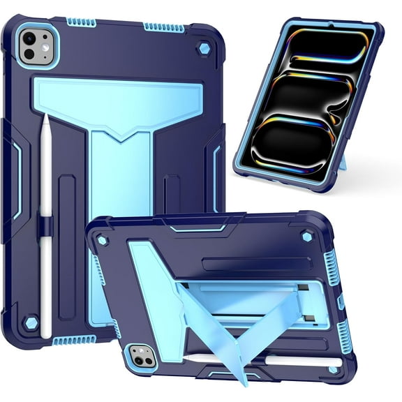 elitegadget Case for iPad Pro 11 Inch (M4, 5th Generation 2024) - Dual Layer Protective Hybrid Cover Case with Kickstand (Navy Blue/Blue)