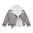 thumbnail image 4 of larppty Women Sherpa Lined Coat Lapel Zip Up Winter Thicked Outwear Oversized Faux Suede Fleece Shearling Jacket (Grey, M), 4 of 4