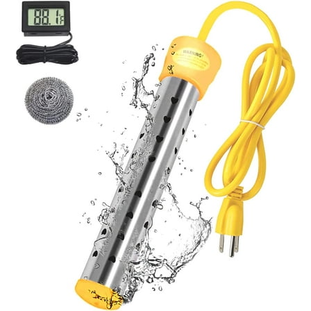 Immersion Water Heater,with 304 Stainless Steel Cover Intelligent Temperature Control and Digital LCD Thermometer Portable Bucket Heater Heat 5 Gallons of Water in Minutes