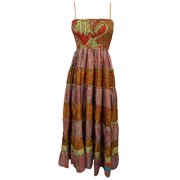 Mogul Boho Speghatti Dress Vintage Patchwork Printed Summer Beach Dresses