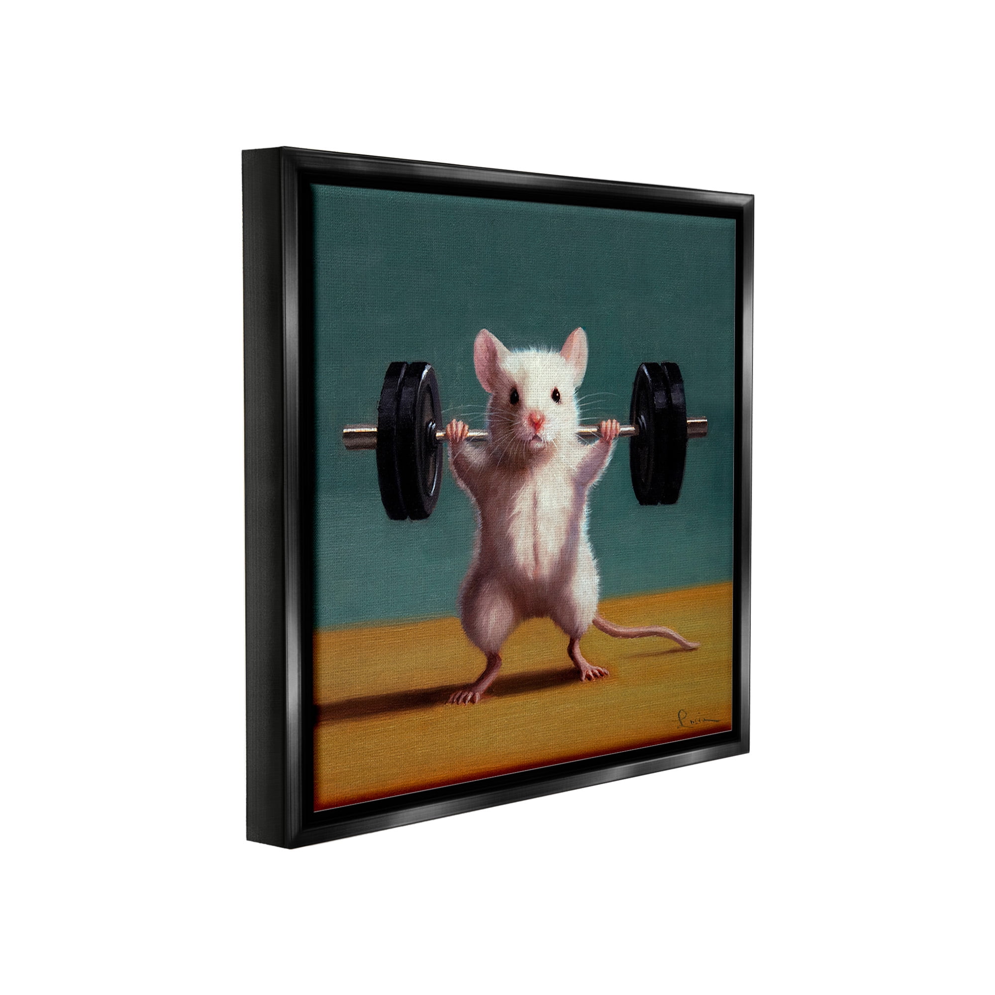 Stupell Industries Weight Lifting Mouse Animals & Insects Painting Black Floater Framed Canvas Art Print Wall Art, 18 x 18