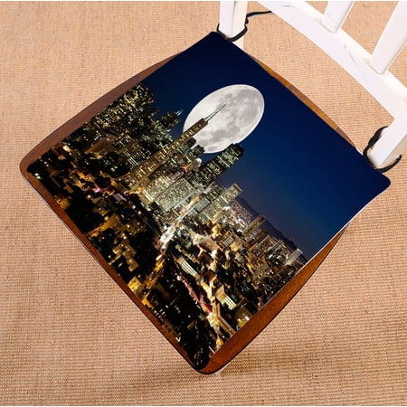 ABPHQTO A Full Moon Over An Urban Metropolis Chair Pad Seat Cushion Chair Cushion Floor Cushion Two Sides Printing 16x16 Inch