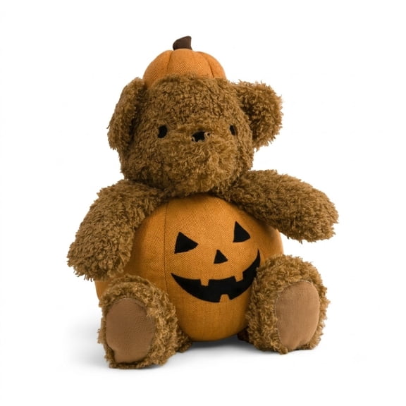 Halloween Teddy Bear Plush Toy, MARTHA Pumpkin Stuffed Animal, Soft Cuddly Jack O Lantern Bear, 17.7 Inch Plush Pillow for Holiday Decor