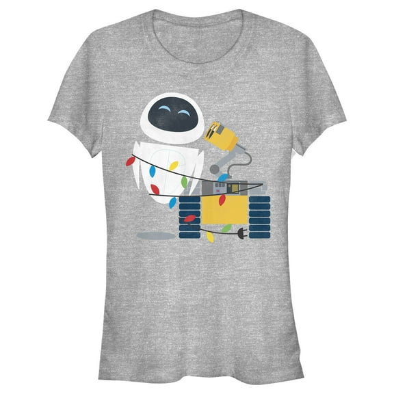 Junior's Wall-E Christmas Light Robots  Graphic Tee Athletic Heather Large