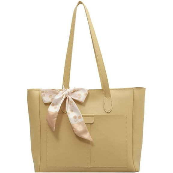 CoCopeaunt Women Fashion Silk Riband Pendant Tote Handbag Retro PU Leather Shoulder Bag Satchel