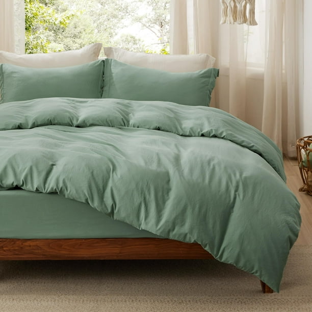 Juego de cama Bedsure, funda de edredón tamaño king con sábana bajera ajustable, color salvia