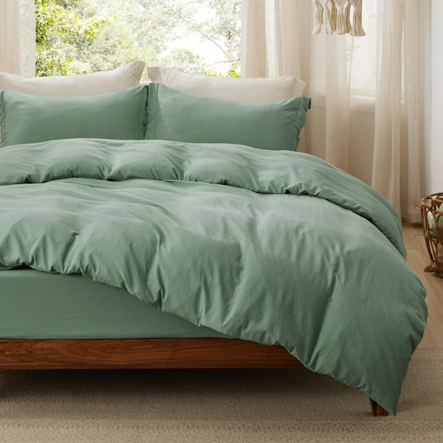Juego de cama Bedsure, funda de edredón tamaño queen con sábana bajera ajustable, 4 piezas