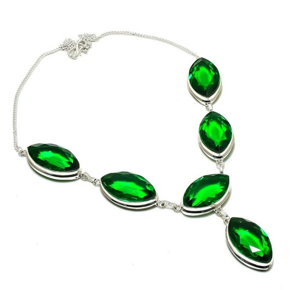 Green Tourmaline Gemstone Necklace Adjustable Chain Marquise Shape Jewelry 18"