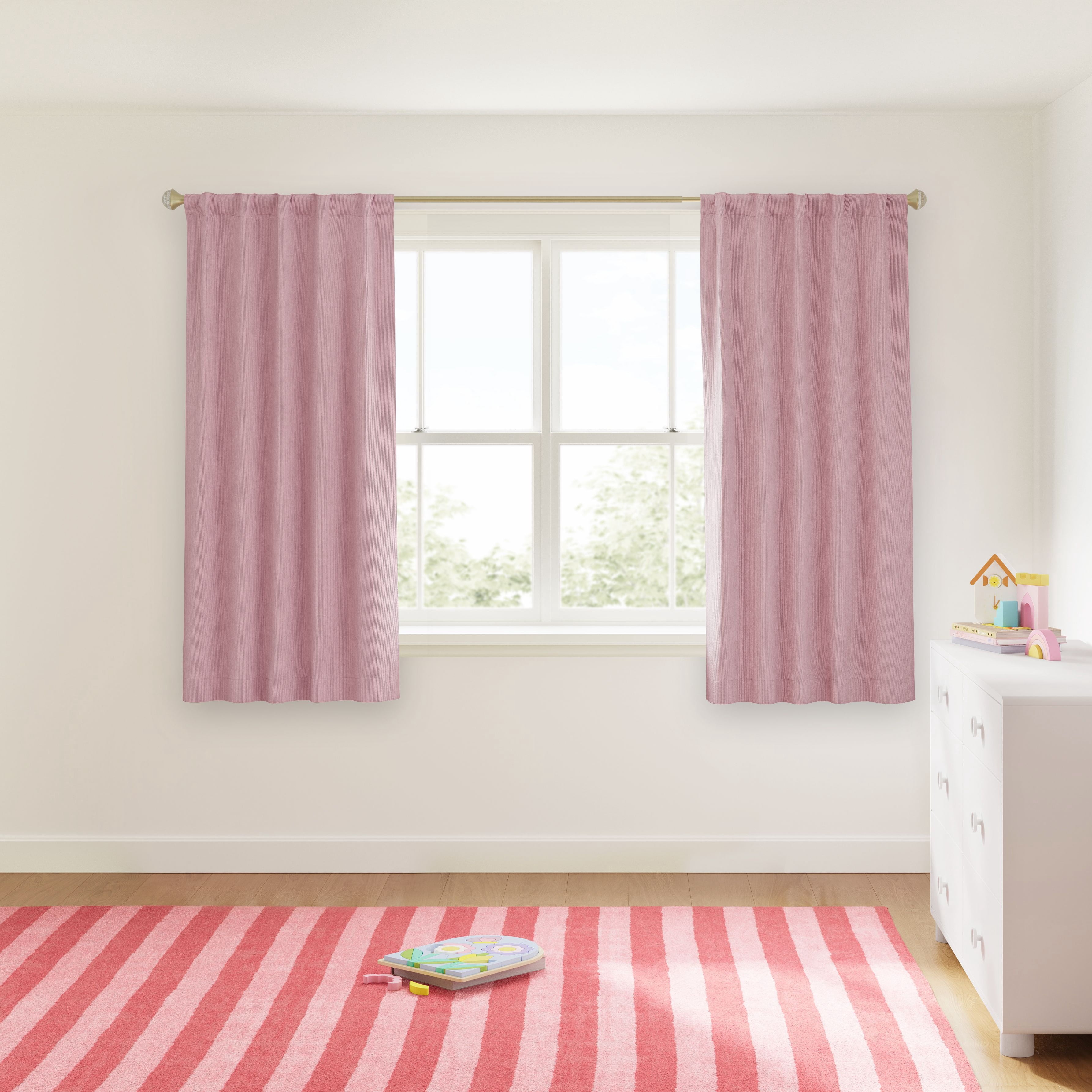 Mainstays Kids Soft Pink Solid Ribbed Corduroy Blackout Rod Pocket with Back Tabs Single Curtain Panel, Set of 1, 38" W x 63" L