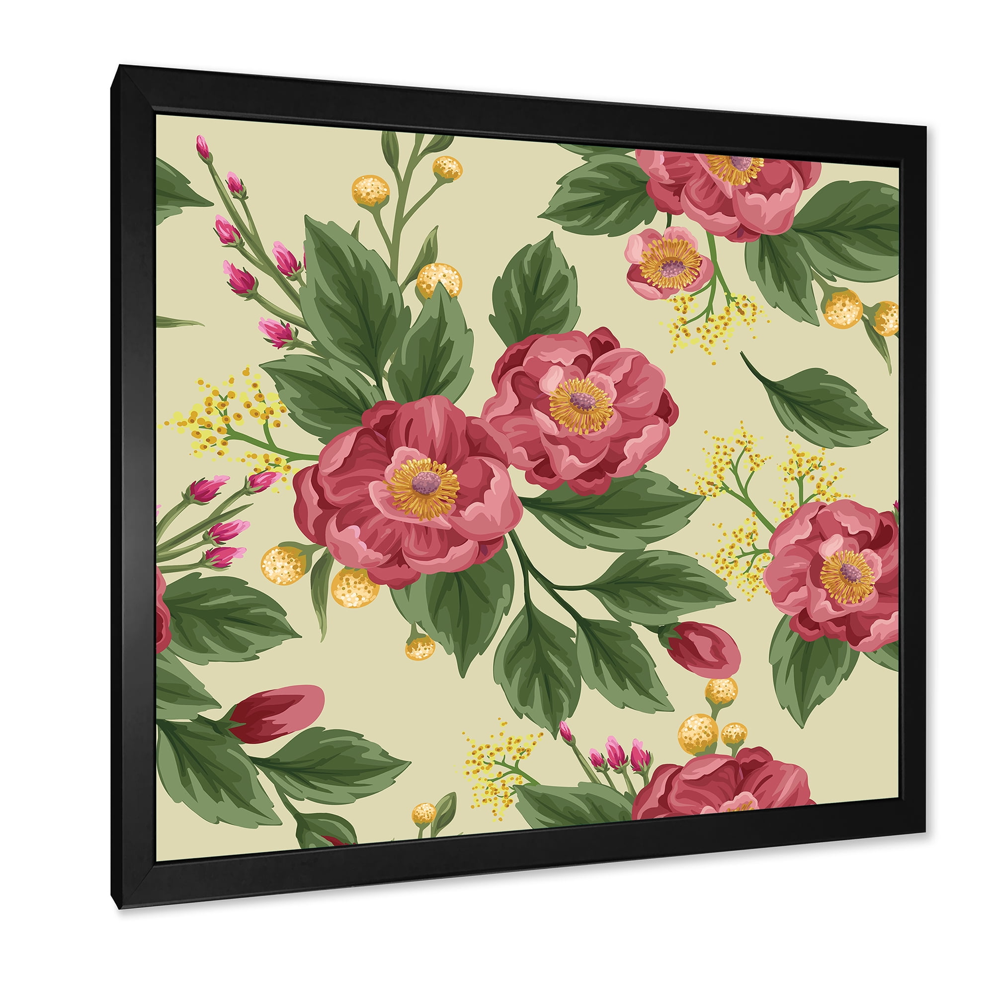 Designart 'Vintage Sweet Peas and Peonies On Beige' Traditional Framed Art Print