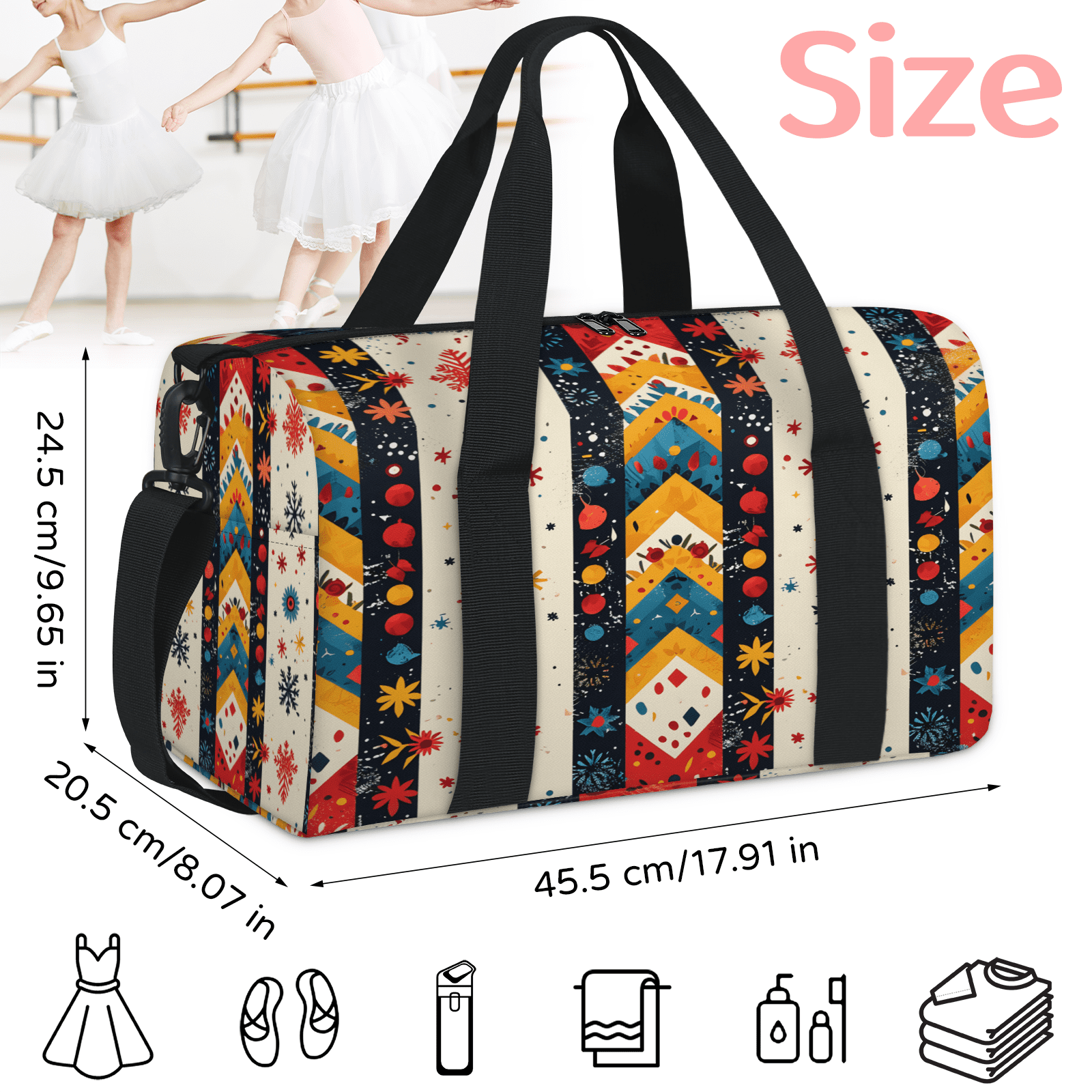 Herdesigns Mexico Gym Bag for Women, Duffle Bag for Travel Sport, Floral Lightweight Waterproof Carry on Weekender Dance Yoga Workout Bags