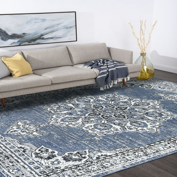 Traditional 5x8 Area Rug (5'3'' x 7'3'') Oriental Blue, White Living Room Easy to Clean