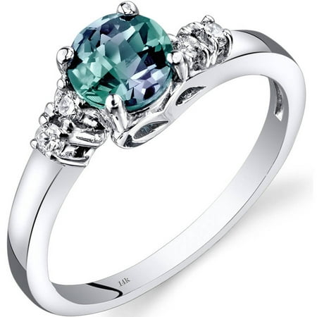 Oravo 1.00 Carat T.G.W. Created Alexandrite and Diamond Accent 14kt White Gold Ring