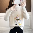 thumbnail image 3 of Suéter navideño de alta calidad para mujer, nuevo, otoño e invierno, bordado, de lujo, imitación de visón, terciopelo, cuello alto, pulóver, top, 2021, 3 of 4