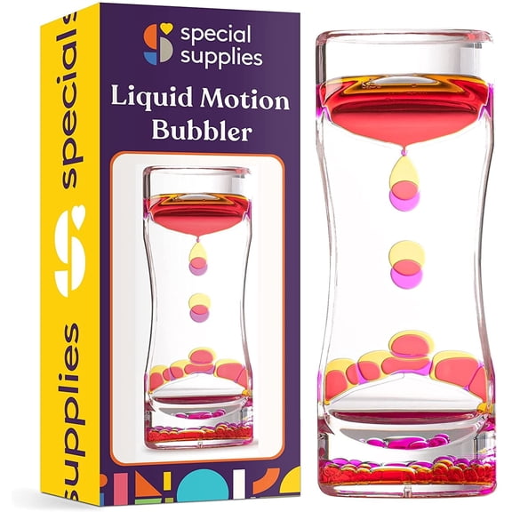 Special Supplies Liquid Motion Bubbler – 1 Pack Colorful Sensory Hourglass Timer with Droplet Movement – Schools, Therapy and Home Decor (Pink)