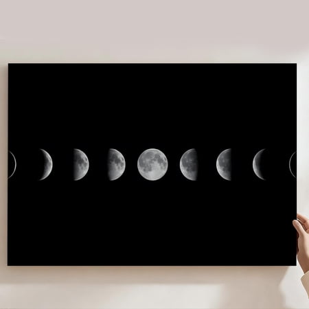 Moon Phases Framed Canvas Prints Wall Art, Celestial Lunar Cycle Wall Decor, Monochrome Space Home Decor For Living Room Bedroom Office, Astronomy Gift 8*12inch(20*30cm)