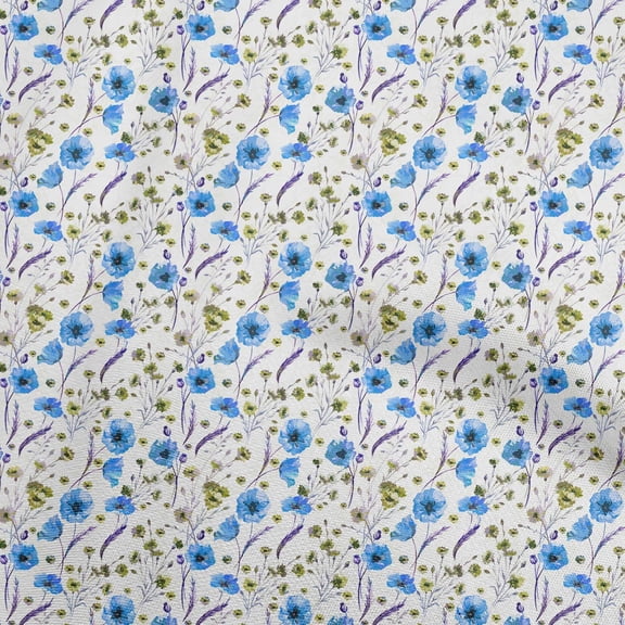 oneOone Polyester Spandex Medium Blue Fabric Floral Diy Clothing Quilting Fabric Print Fabric By Yard 56 Inch Wide