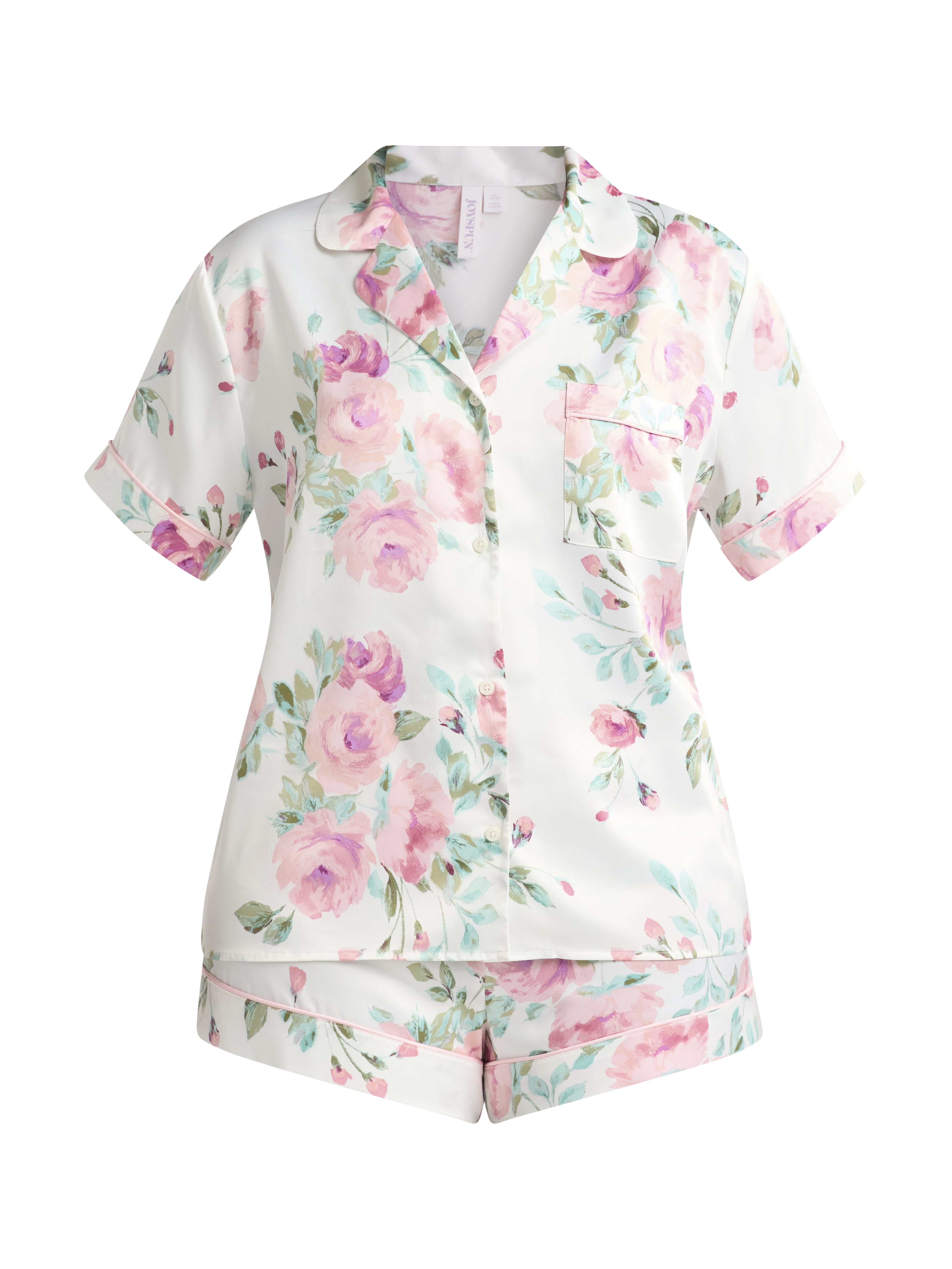 Joyspun Women’s and Women’s Plus Bridal Satin Shortie Pajama Set, Sizes XS to 3X