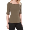 thumbnail image 4 of DARING DIVA Women's Slim Fit Pullover Boat Neck Stretchable T-Shirt S Dark Khaki, 4 of 6