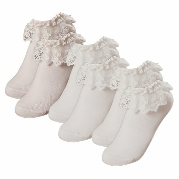 TELOLY 3Pairs Kids Socks,Sweat Absorbent & Odorless Ruffle Socks,Spring Season Lace Socks,Combination4