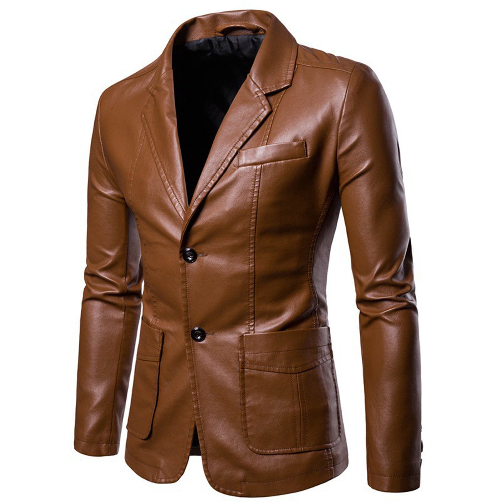Lolmot Mens Leather Jacket Fashion Business Suit Stand Collar Punk Motorcycle Washed Leather Long Sleeve Hoodless Casual Outwear Jackets Walmart