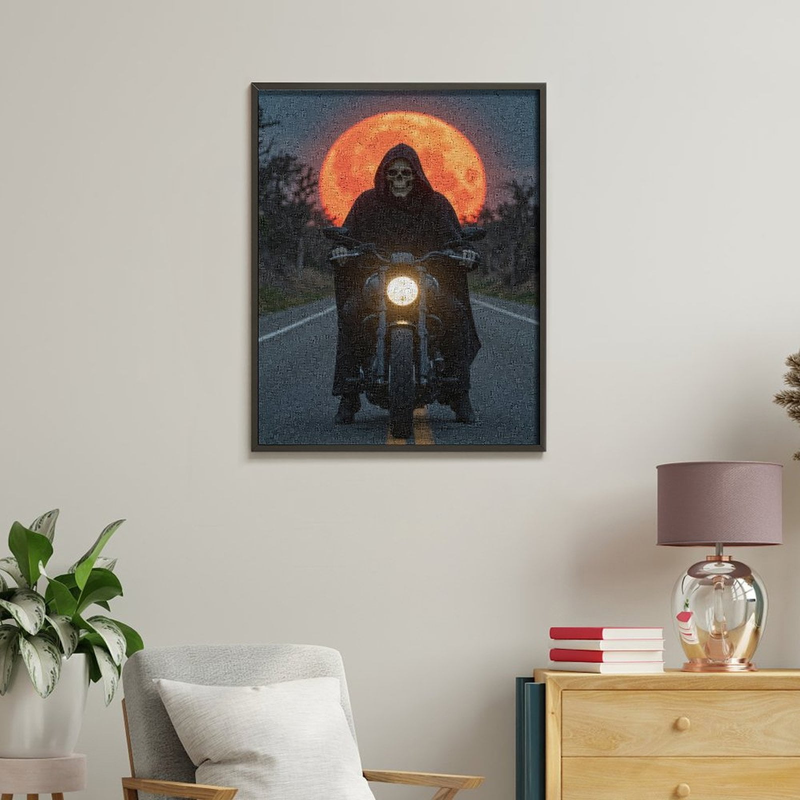 Paint By Numbers Kit for Adults Beginner - DIY Skeleton Rider Against Full Moon Canvas Painting Kits for Adults, Frameless Paint By Number for Adults for Home Wall Decor 16x20 Inch