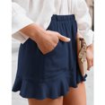 thumbnail image 2 of Pantalones cortos de cintura alta elásticos plisados sueltos rectos color sólido poliéster ropa de mujer, 2 of 6