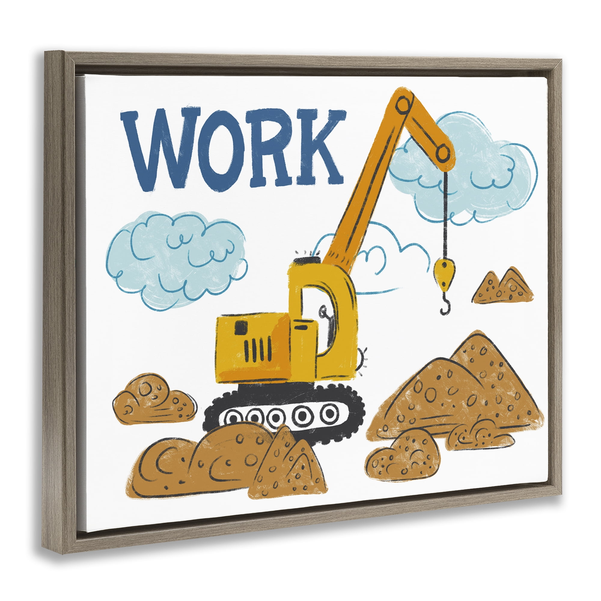 Stupell Industries Construction Work Bulldozer Transportation Painting Brown Floater Framed Canvas Art Print Wall Art, 31 x 25
