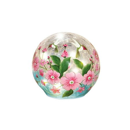 Globe Park Lamp - Crackle Glass Hummingbird Home Decoration Pink Floral Globe Ball Accent Table Lamp Light, Small
