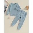 thumbnail image 2 of xiaxaixu Kid Girl Boy Fall Clothes Solid Color Ribbed Long Sleeve Sweatshirt Tops Pants Set 2Pcs Outfit, 2 of 9