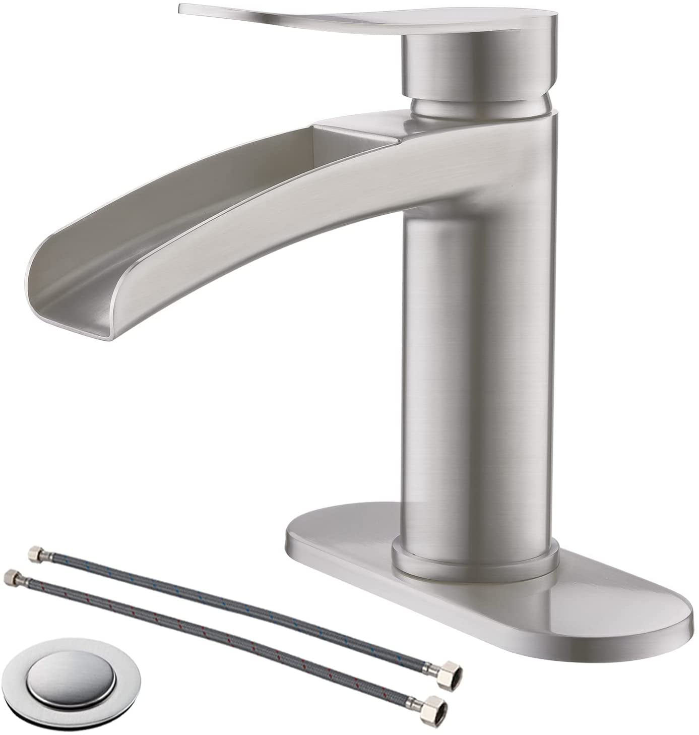 Brushed Nickel Sink Faucet Waterfall Bathroom Mixer Tap Deck Mounted With Plate