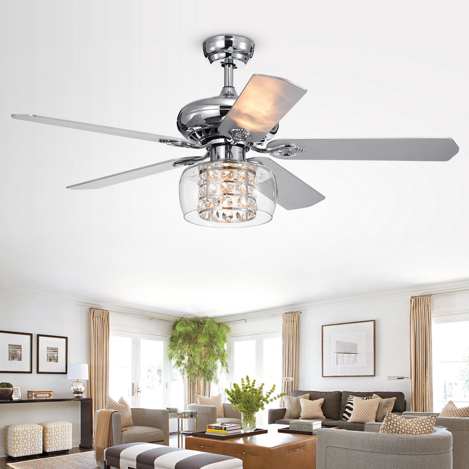 Cayten 5-Blade 52-Inch Chrome Lighted Ceiling Fans with Crystal Shade (Remote Controlled) Sansujyuku sansujyuku.com