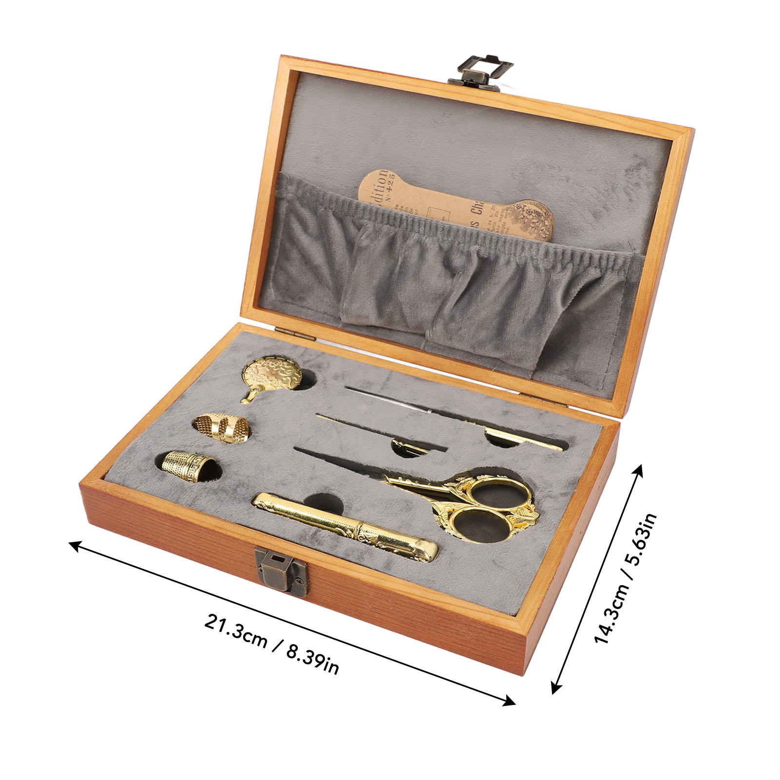 BIMZUC Vintage Wooden Sewing Kit 30‑Piece Multifunctional Box with Thread Cutter, Thimble, Scissors & Needle Holder – Eco‑Friendly Solid Wood Craft Storage