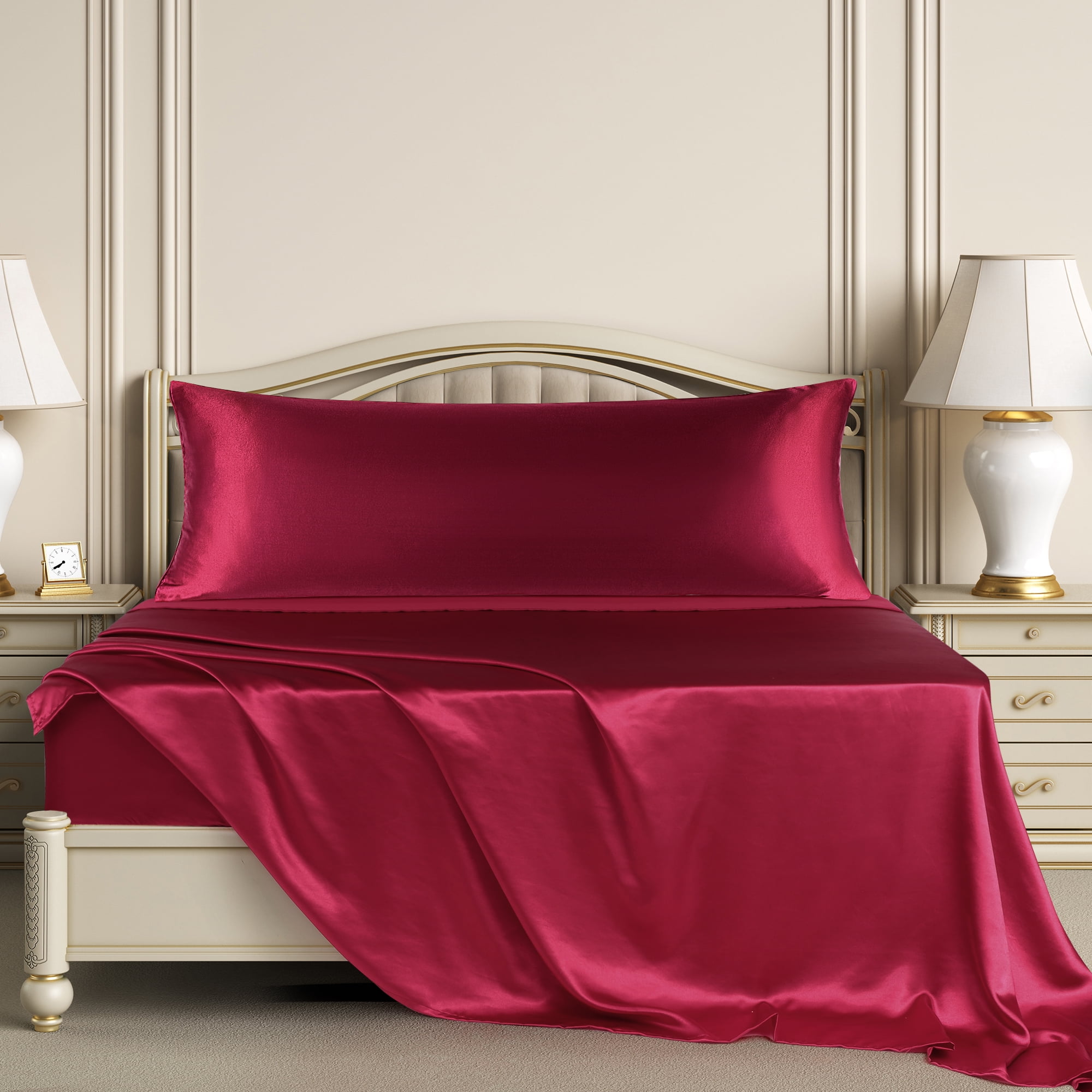 Unique Bargains 1 PC Satin Envelope Closure Body Pillowcases Burgundy 20"x60"