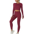 thumbnail image 2 of Idoravan Women Sets Clothing Ladies Seamless Hollow Yoga Long Sleeve Yoga Suit Sports Fitness Running Yoga Set, 2 of 6