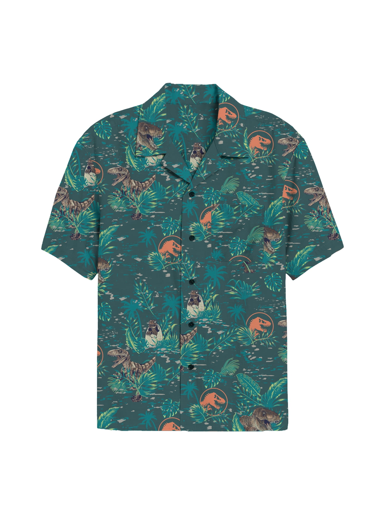 Jurassic Park, Men's & Big Men's Graphic Button-Up Shirt, Floral Gates, Sizes S-3XL