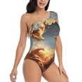 thumbnail image 3 of Honeii Red And Gray Flame Fox for women's one-piece swimsuit featuring a chic one-shoulder design experience elegance and style in the water-Small, 3 of 6