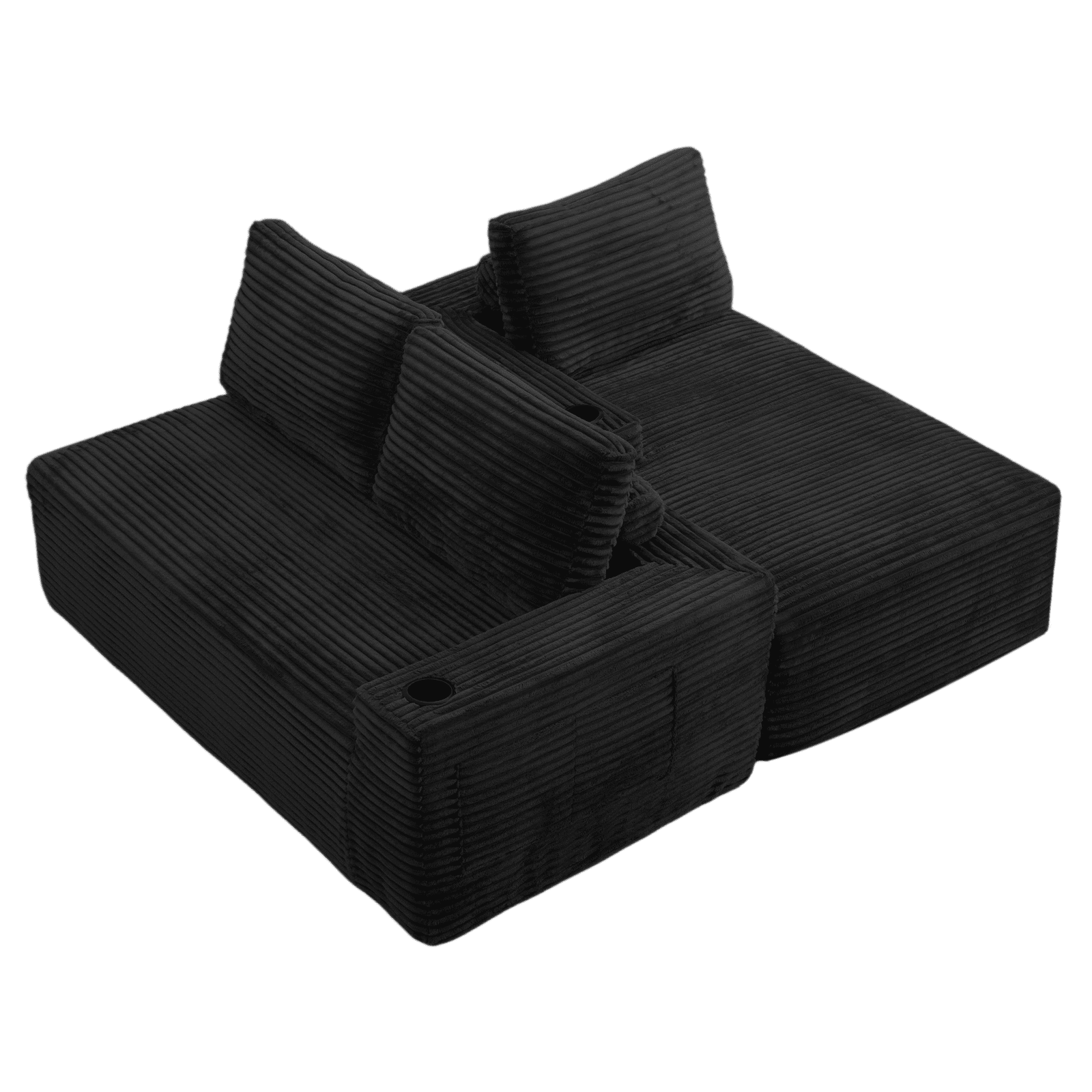L-Shape Cloud Couch Cup Holders, Modular 104" Cloud Sectional Sofa Corduroy Boneless Sofa Couch with Chaise for Living Room, Black