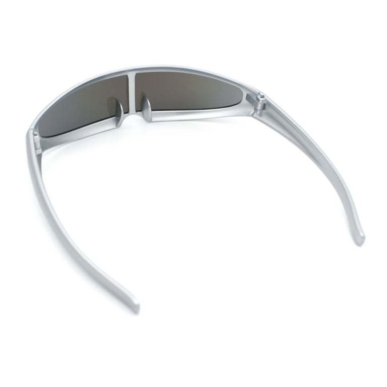 Mirror Lens Monolens Cyclops Robotic Futuristic Sunglasses Silver