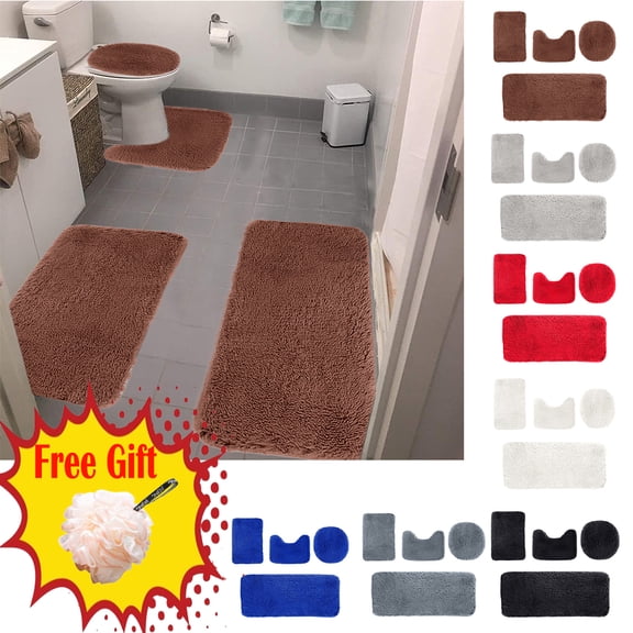 Antqov Bathroom Rugs Sets 4 Piece Bath Mat Set, Non-Slip Soft Bath Rugs for Bathroom, Toilet Mats Bathroom Rug Set Absorbent Washable Bath Mats for Bathroom, Bedroom, Kitchen Floor Home