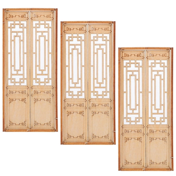 OULII 3pcs Light Brown Dollhouse Renovation Parts Wooden Miniature Parts Model Making