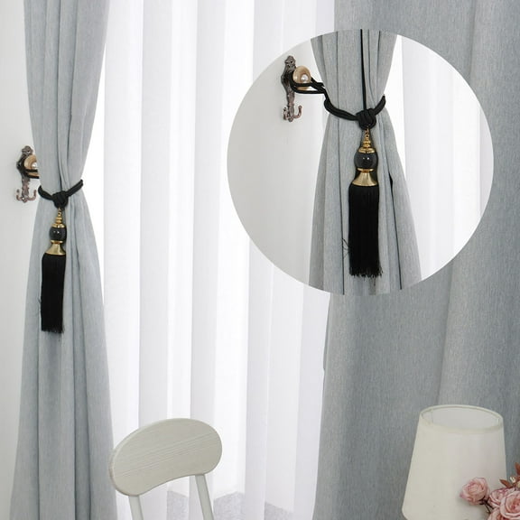 Uxcell 26.8'' Decorative Curtain Tieback Braid Rope Tassels Holder Polyester Black 2pcs