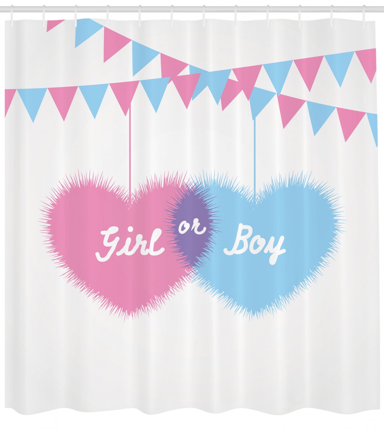Pink and Blue Gender Pattern Shower Curtain Set Bathroom Waterproof Fabric Hooks