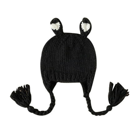 

YWDJ 1-3Years Toddler Kids Winter Wool Knitted Hat Outdoor Keep Warm Cute Ear Braids Lacing Kids Hat Black 均码