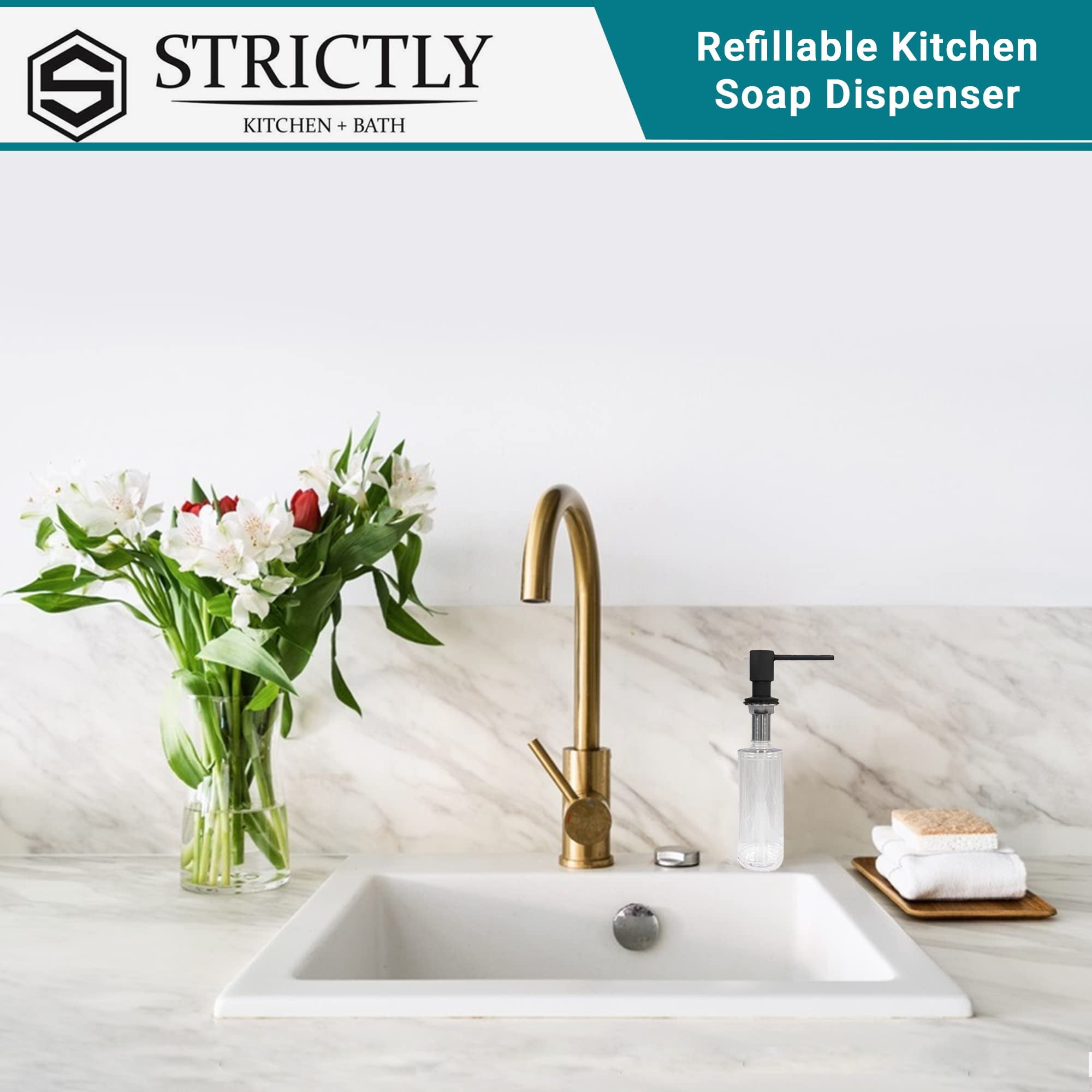 Strictly Sinks Contemporary Liquid Soap Dispenser Stainless Steel Refillable Dish Soap Dispenser