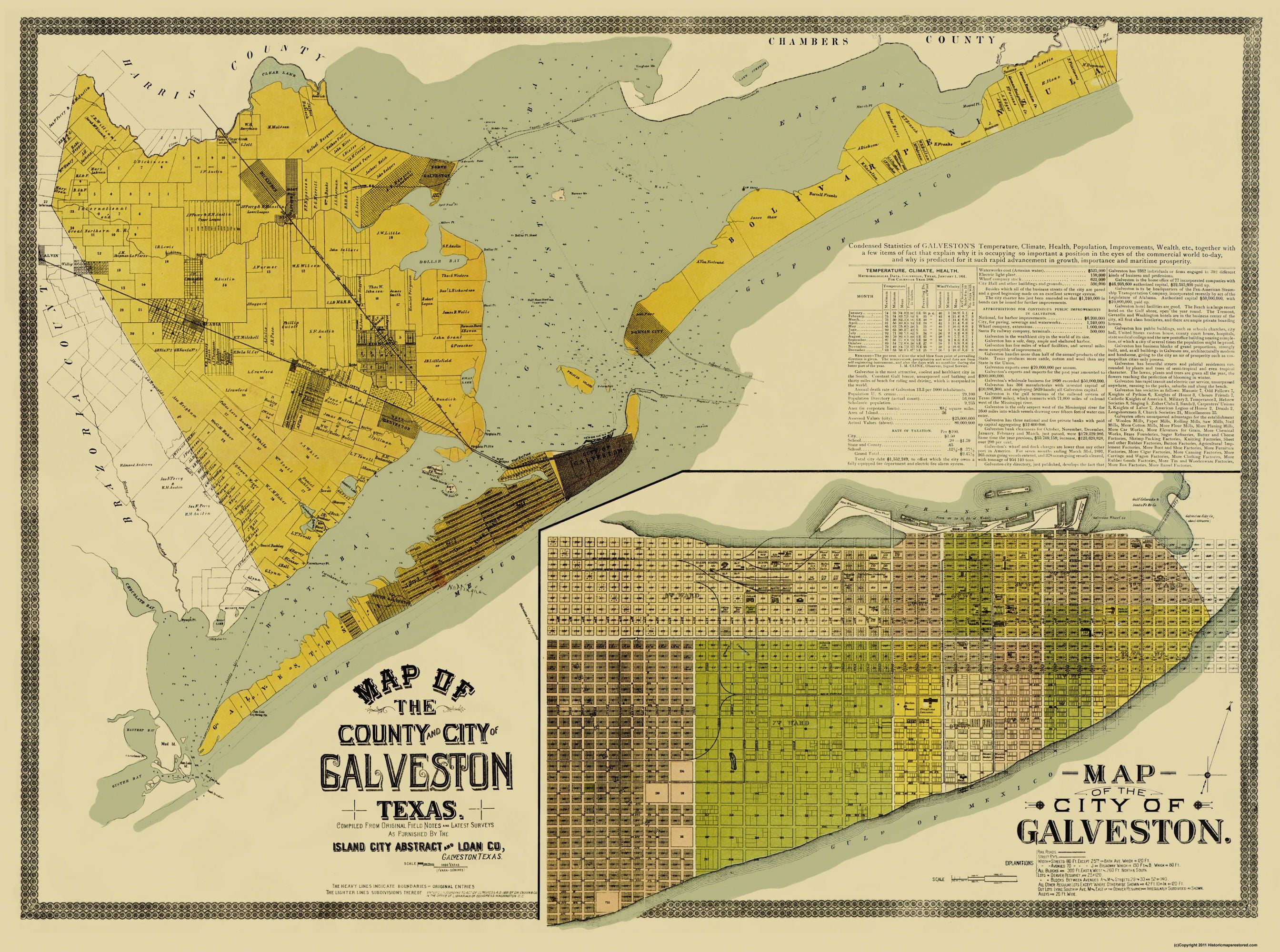 Galveston County Texas - Island City 1890 - 30.94 x 23 - Glossy Satin