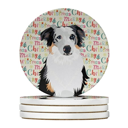 

Australian Shepherd Blue Merle #1 Christmas Large Sandstone Coasters Pack of 4 4 in x 4 in