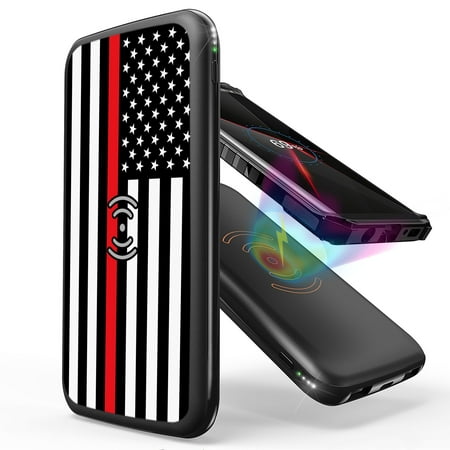 

INFUZE Qi Wireless Portable Charger for OnePlus 9 Pro External Battery (10000 mAh 18W Power Delivery USB-C/USB-A Ports) with Touch Tool - Thin Red Line Flag